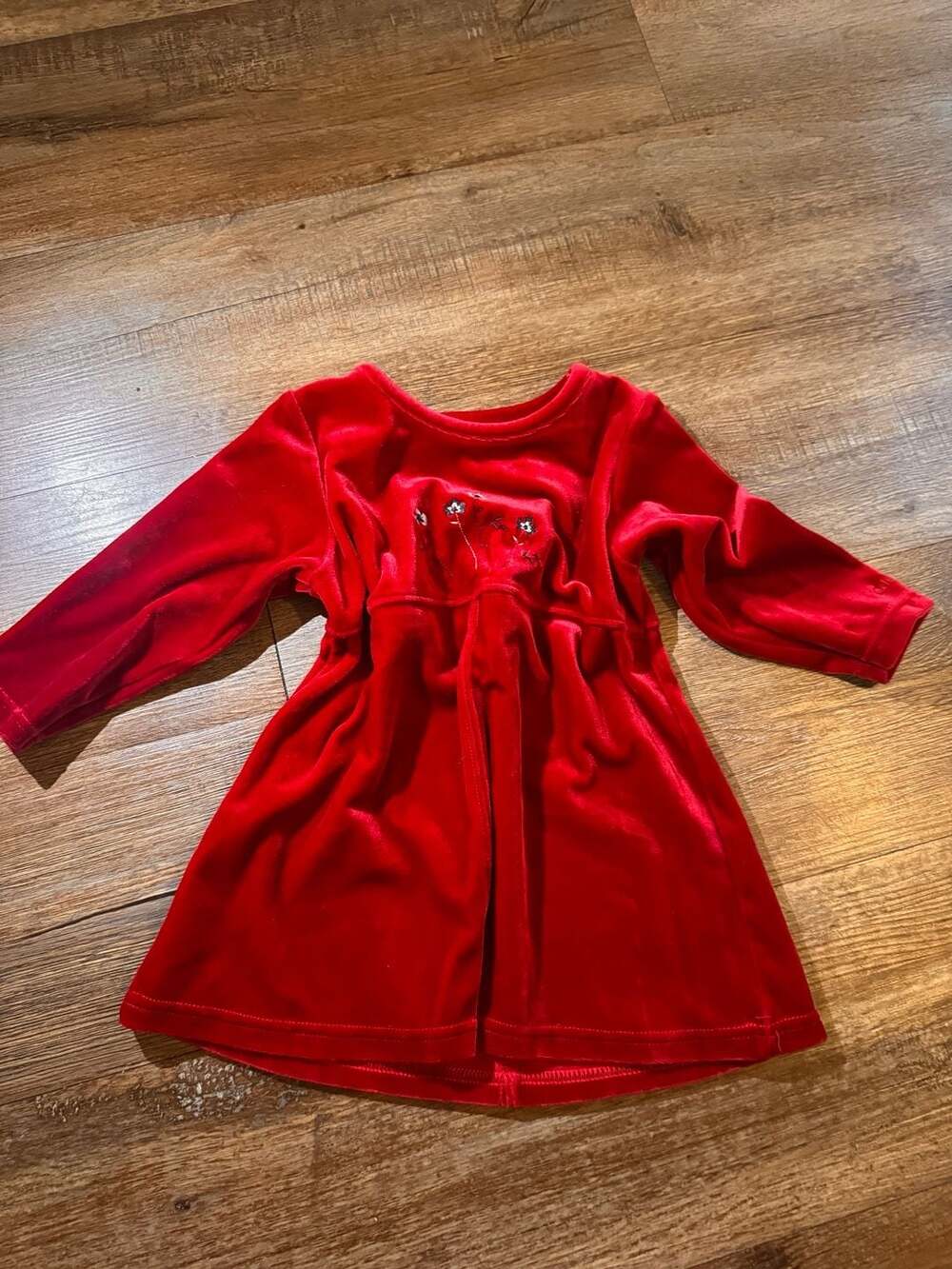 OshKosh B'Gosh Red Velvet Dress 24 Months Floral Embroidery